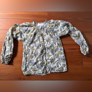 Mustard and Blue Paisley Puff Sleeve Blouse